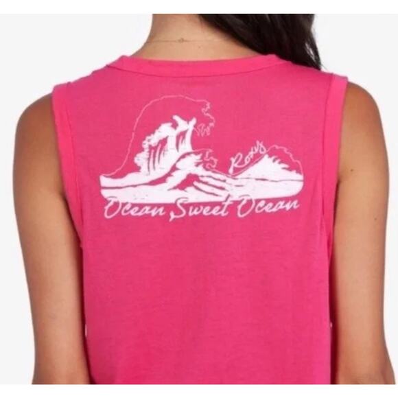 Roxy Women's Ocean Sweet Deep V-Neck Cropped Tee T-Shirt Tank Top in Hot Pink - Picture 4 of 7